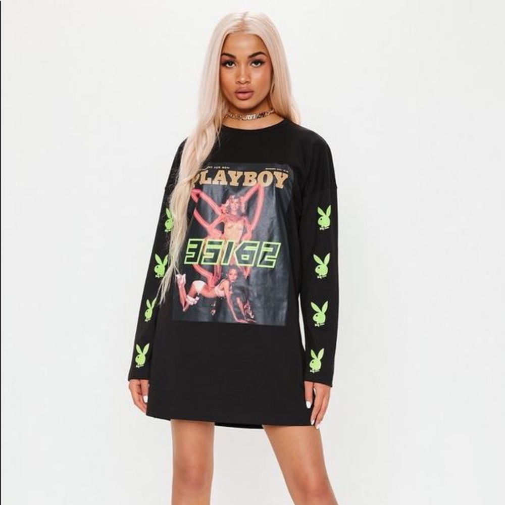 playboy x missguided black magazine print dress